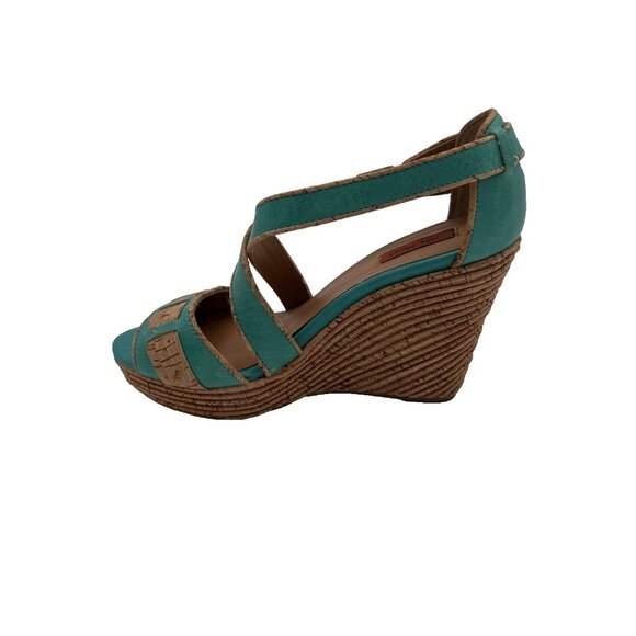 Miz Mooz Kenya Platform Leather Wedge Heel Peep Toe Sandals size 7.5 Cork - Picture 7 of 16